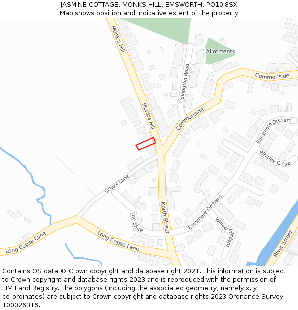 JASMINE COTTAGE, MONKS HILL, EMSWORTH, PO10 8SX: Location map and indicative extent of plot