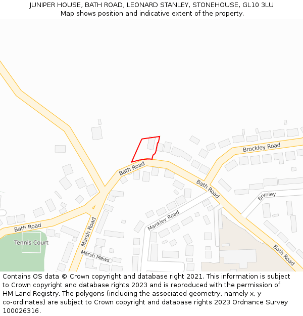 JUNIPER HOUSE, BATH ROAD, LEONARD STANLEY, STONEHOUSE, GL10 3LU: Location map and indicative extent of plot