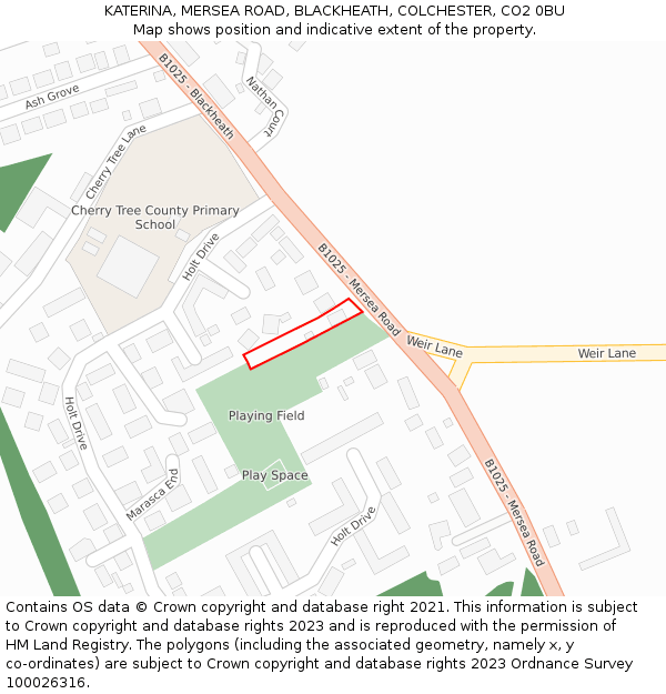 KATERINA, MERSEA ROAD, BLACKHEATH, COLCHESTER, CO2 0BU: Location map and indicative extent of plot