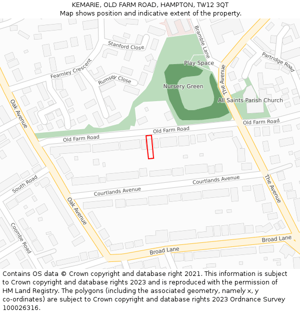 KEMARIE, OLD FARM ROAD, HAMPTON, TW12 3QT: Location map and indicative extent of plot