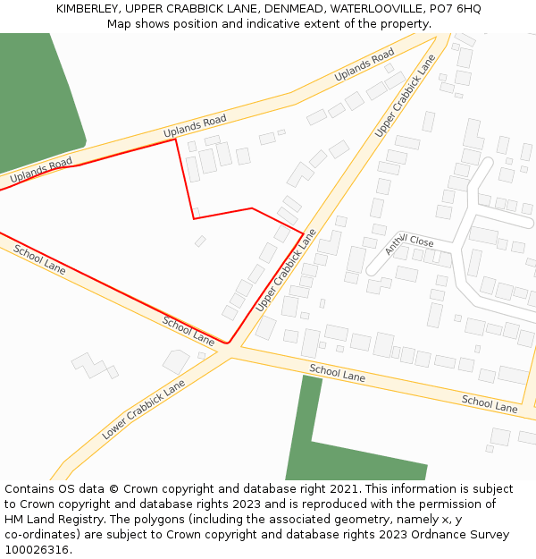 KIMBERLEY, UPPER CRABBICK LANE, DENMEAD, WATERLOOVILLE, PO7 6HQ: Location map and indicative extent of plot