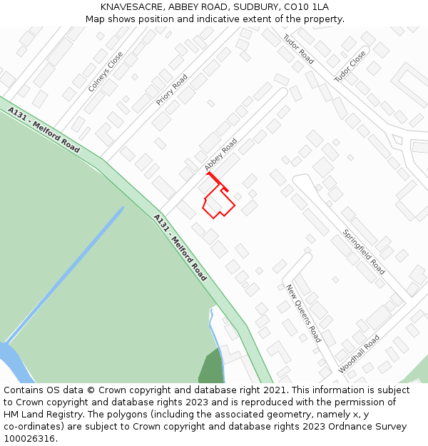 KNAVESACRE, ABBEY ROAD, SUDBURY, CO10 1LA: Location map and indicative extent of plot