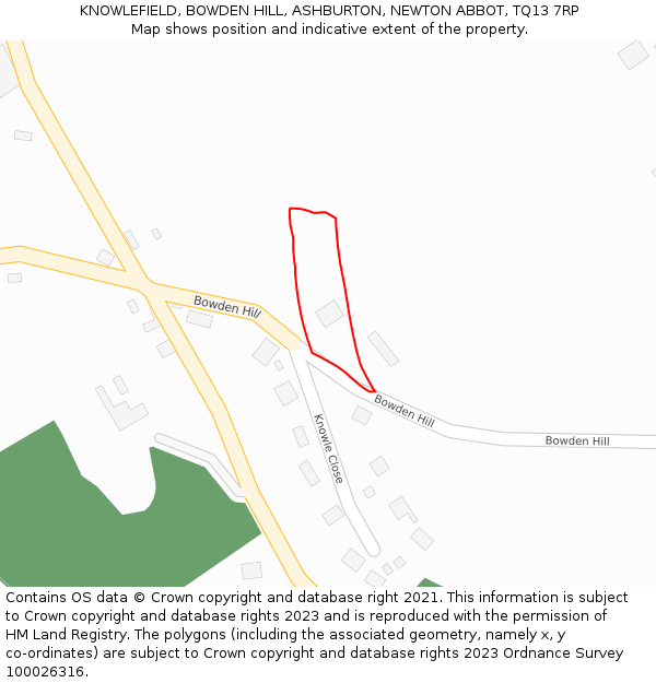 KNOWLEFIELD, BOWDEN HILL, ASHBURTON, NEWTON ABBOT, TQ13 7RP: Location map and indicative extent of plot