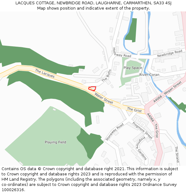 LACQUES COTTAGE, NEWBRIDGE ROAD, LAUGHARNE, CARMARTHEN, SA33 4SJ: Location map and indicative extent of plot