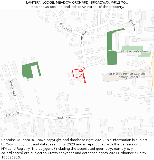 LANTERN LODGE, MEADOW ORCHARD, BROADWAY, WR12 7QU: Location map and indicative extent of plot