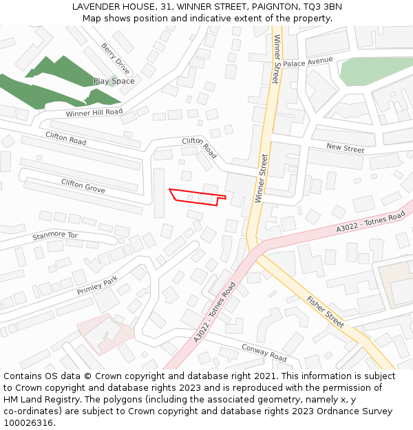 LAVENDER HOUSE, 31, WINNER STREET, PAIGNTON, TQ3 3BN: Location map and indicative extent of plot