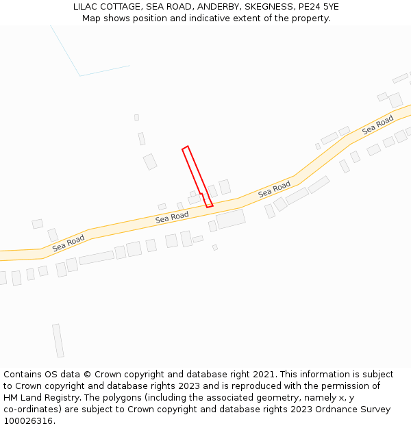 LILAC COTTAGE, SEA ROAD, ANDERBY, SKEGNESS, PE24 5YE: Location map and indicative extent of plot