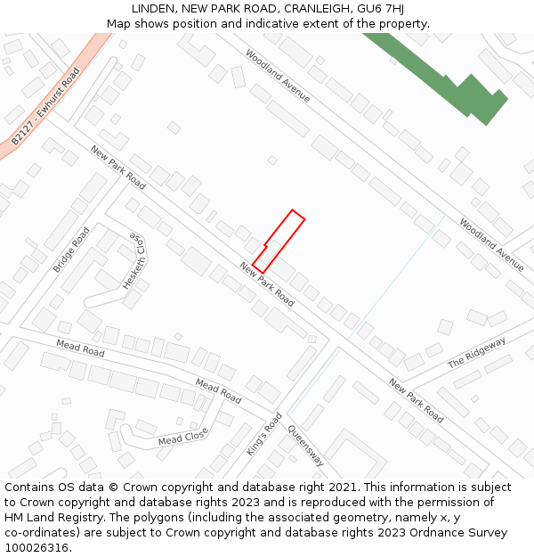 LINDEN, NEW PARK ROAD, CRANLEIGH, GU6 7HJ: Location map and indicative extent of plot