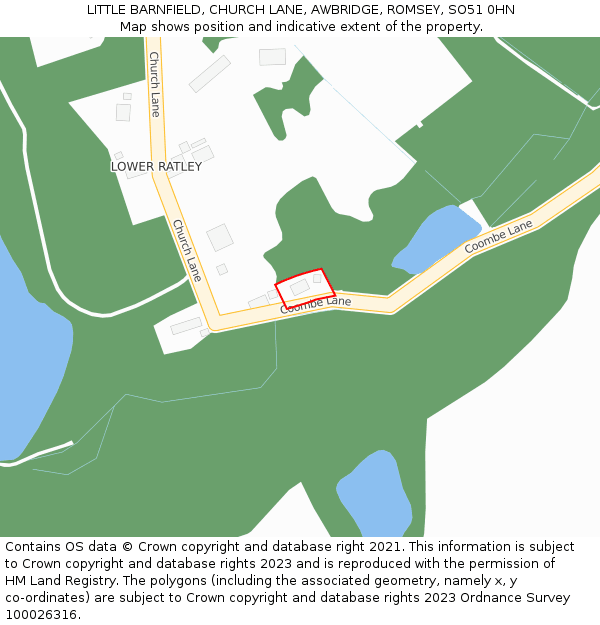 LITTLE BARNFIELD, CHURCH LANE, AWBRIDGE, ROMSEY, SO51 0HN: Location map and indicative extent of plot