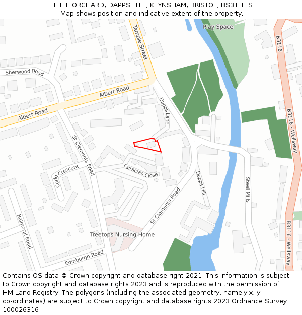 LITTLE ORCHARD, DAPPS HILL, KEYNSHAM, BRISTOL, BS31 1ES: Location map and indicative extent of plot