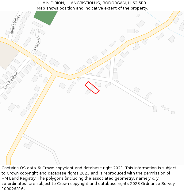 LLAIN DIRION, LLANGRISTIOLUS, BODORGAN, LL62 5PR: Location map and indicative extent of plot