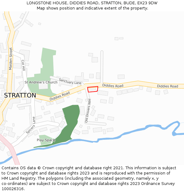 LONGSTONE HOUSE, DIDDIES ROAD, STRATTON, BUDE, EX23 9DW: Location map and indicative extent of plot