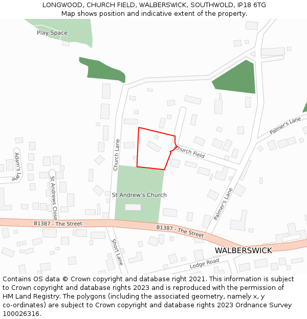 LONGWOOD, CHURCH FIELD, WALBERSWICK, SOUTHWOLD, IP18 6TG: Location map and indicative extent of plot