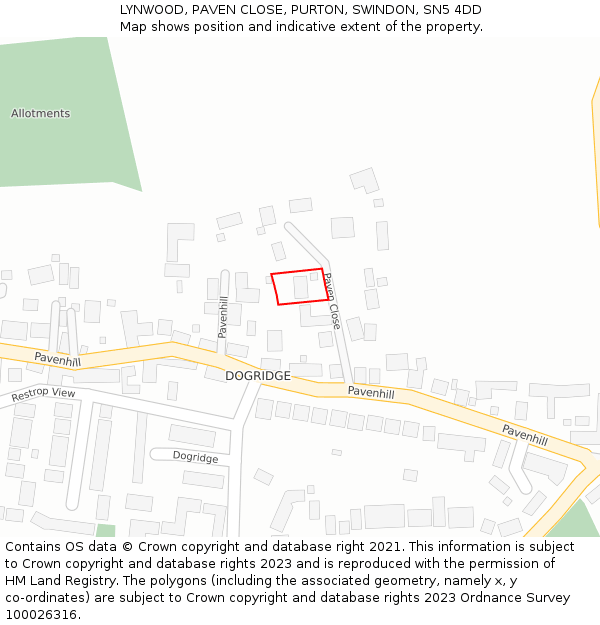 LYNWOOD, PAVEN CLOSE, PURTON, SWINDON, SN5 4DD: Location map and indicative extent of plot