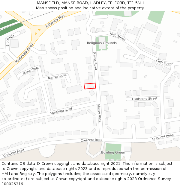 MANSFIELD, MANSE ROAD, HADLEY, TELFORD, TF1 5NH: Location map and indicative extent of plot