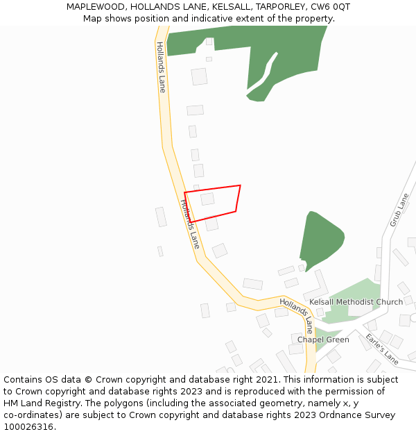 MAPLEWOOD, HOLLANDS LANE, KELSALL, TARPORLEY, CW6 0QT: Location map and indicative extent of plot