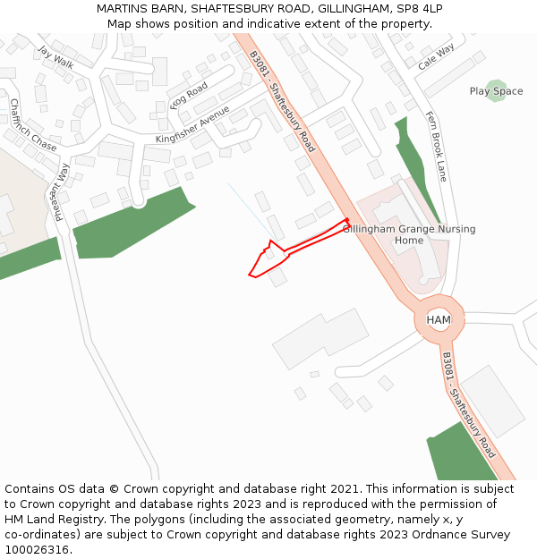 MARTINS BARN, SHAFTESBURY ROAD, GILLINGHAM, SP8 4LP: Location map and indicative extent of plot