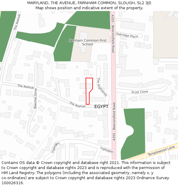 MARYLAND, THE AVENUE, FARNHAM COMMON, SLOUGH, SL2 3JS: Location map and indicative extent of plot