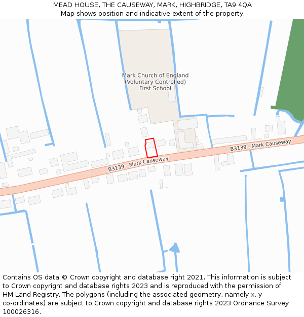 MEAD HOUSE, THE CAUSEWAY, MARK, HIGHBRIDGE, TA9 4QA: Location map and indicative extent of plot