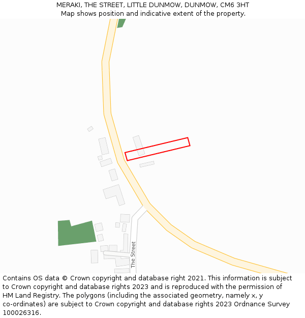 MERAKI, THE STREET, LITTLE DUNMOW, DUNMOW, CM6 3HT: Location map and indicative extent of plot