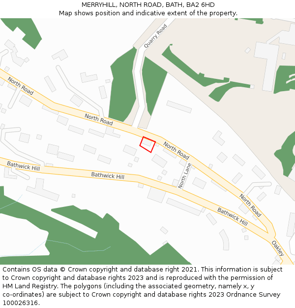 MERRYHILL, NORTH ROAD, BATH, BA2 6HD: Location map and indicative extent of plot