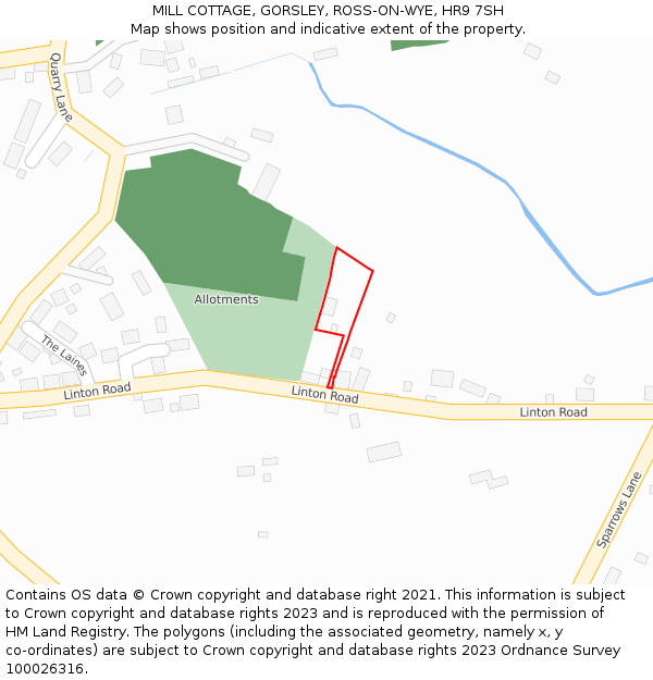 MILL COTTAGE, GORSLEY, ROSS-ON-WYE, HR9 7SH: Location map and indicative extent of plot