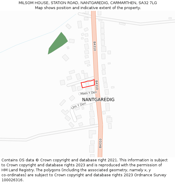 MILSOM HOUSE, STATION ROAD, NANTGAREDIG, CARMARTHEN, SA32 7LG: Location map and indicative extent of plot