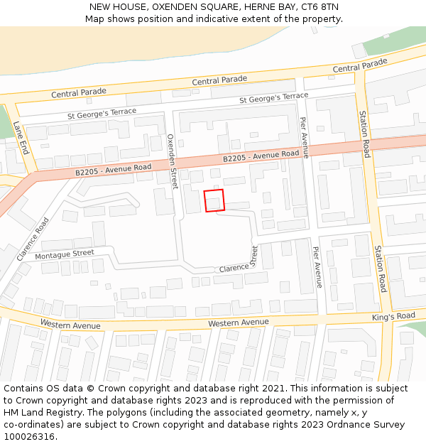 NEW HOUSE, OXENDEN SQUARE, HERNE BAY, CT6 8TN: Location map and indicative extent of plot