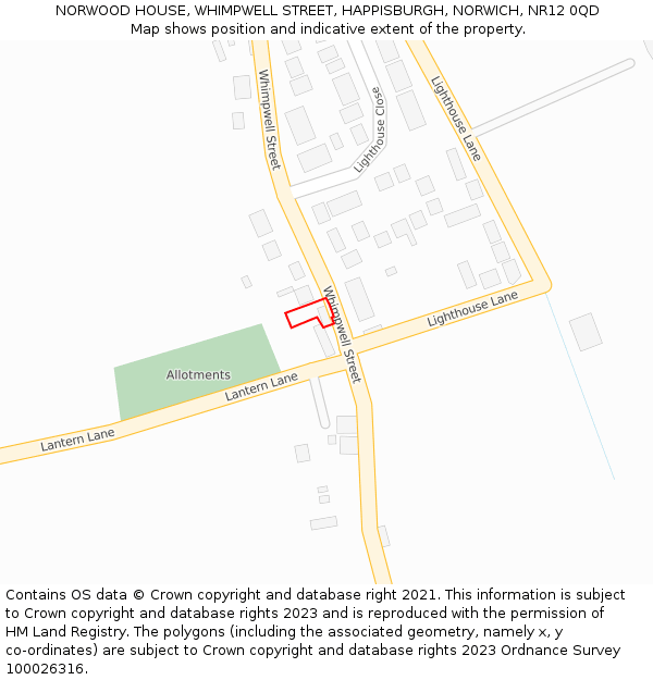 NORWOOD HOUSE, WHIMPWELL STREET, HAPPISBURGH, NORWICH, NR12 0QD: Location map and indicative extent of plot