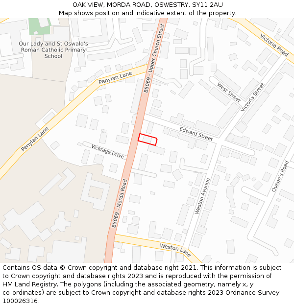 OAK VIEW, MORDA ROAD, OSWESTRY, SY11 2AU: Location map and indicative extent of plot