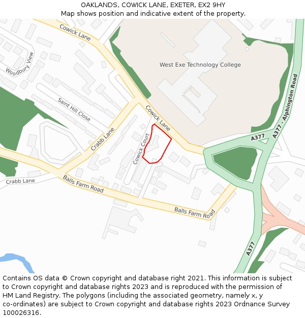 OAKLANDS, COWICK LANE, EXETER, EX2 9HY: Location map and indicative extent of plot