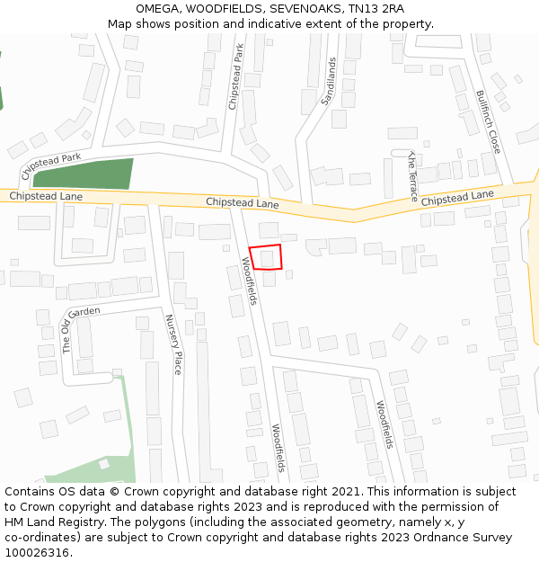 OMEGA, WOODFIELDS, SEVENOAKS, TN13 2RA: Location map and indicative extent of plot