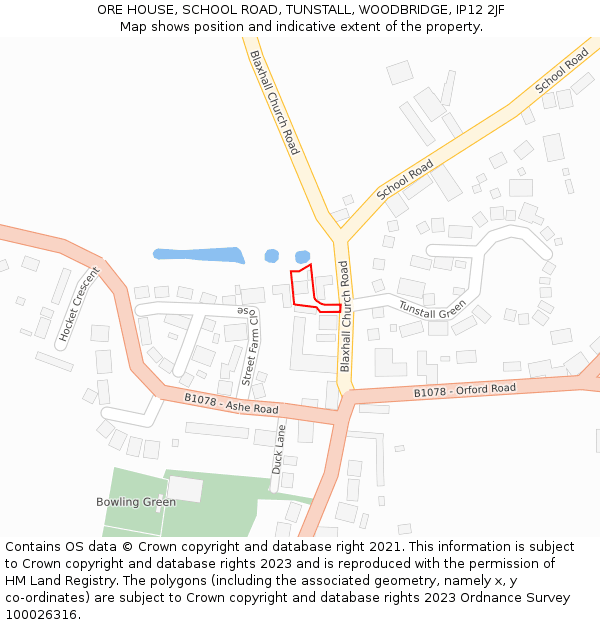 ORE HOUSE, SCHOOL ROAD, TUNSTALL, WOODBRIDGE, IP12 2JF: Location map and indicative extent of plot