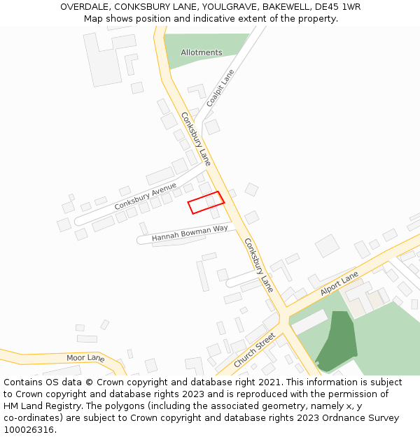 OVERDALE, CONKSBURY LANE, YOULGRAVE, BAKEWELL, DE45 1WR: Location map and indicative extent of plot