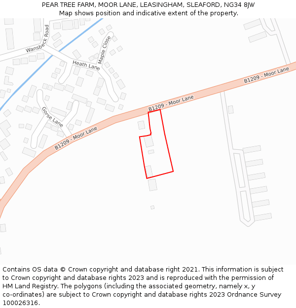 PEAR TREE FARM, MOOR LANE, LEASINGHAM, SLEAFORD, NG34 8JW: Location map and indicative extent of plot