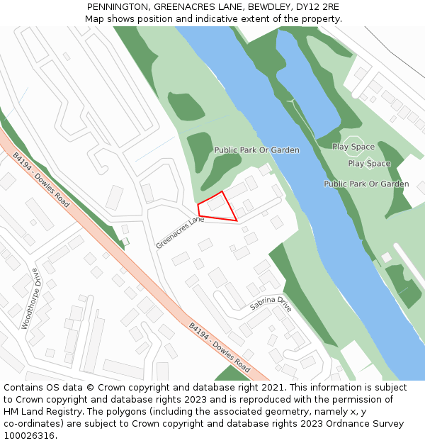 PENNINGTON, GREENACRES LANE, BEWDLEY, DY12 2RE: Location map and indicative extent of plot