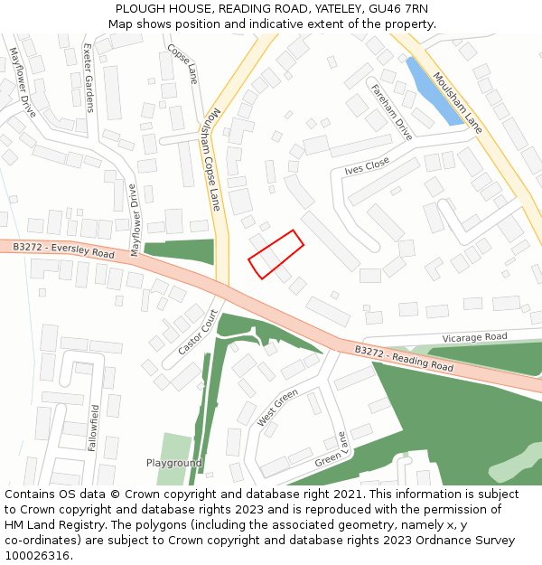 PLOUGH HOUSE, READING ROAD, YATELEY, GU46 7RN: Location map and indicative extent of plot