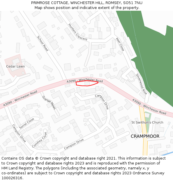 PRIMROSE COTTAGE, WINCHESTER HILL, ROMSEY, SO51 7NU: Location map and indicative extent of plot