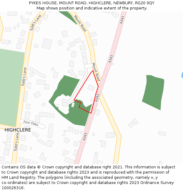 PYKES HOUSE, MOUNT ROAD, HIGHCLERE, NEWBURY, RG20 9QY: Location map and indicative extent of plot