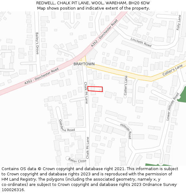 REDWELL, CHALK PIT LANE, WOOL, WAREHAM, BH20 6DW: Location map and indicative extent of plot