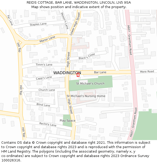 REIDS COTTAGE, BAR LANE, WADDINGTON, LINCOLN, LN5 9SA: Location map and indicative extent of plot