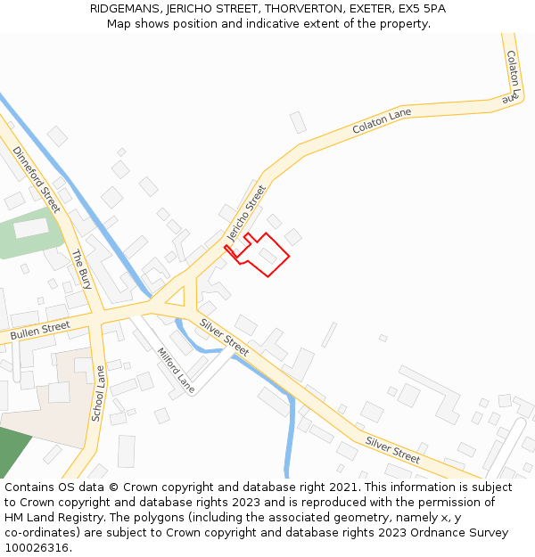 RIDGEMANS, JERICHO STREET, THORVERTON, EXETER, EX5 5PA: Location map and indicative extent of plot