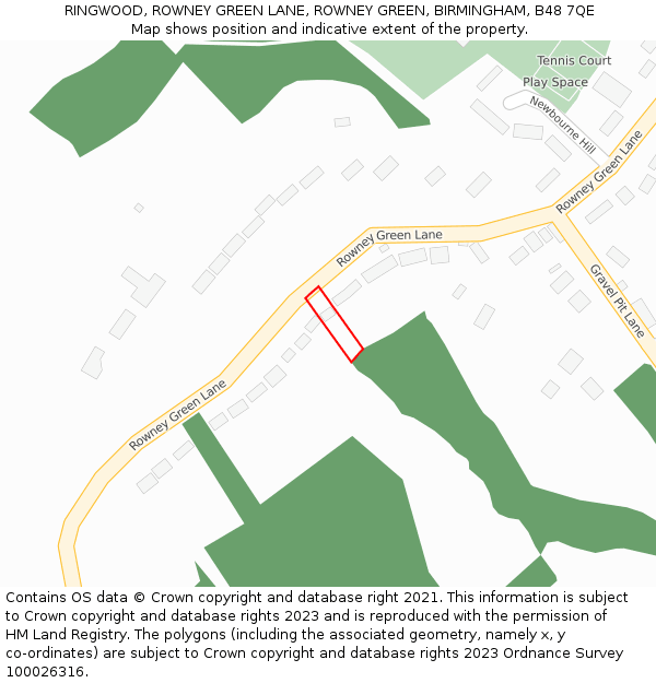 RINGWOOD, ROWNEY GREEN LANE, ROWNEY GREEN, BIRMINGHAM, B48 7QE: Location map and indicative extent of plot