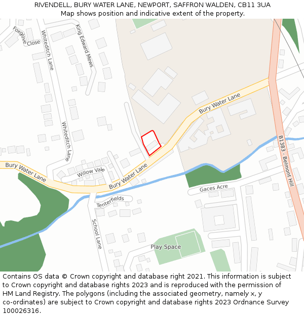 RIVENDELL, BURY WATER LANE, NEWPORT, SAFFRON WALDEN, CB11 3UA: Location map and indicative extent of plot