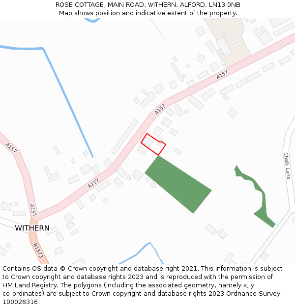 ROSE COTTAGE, MAIN ROAD, WITHERN, ALFORD, LN13 0NB: Location map and indicative extent of plot