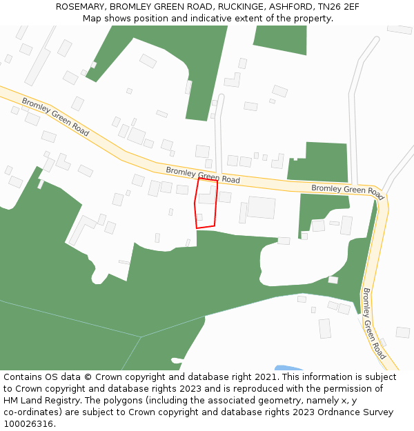 ROSEMARY, BROMLEY GREEN ROAD, RUCKINGE, ASHFORD, TN26 2EF: Location map and indicative extent of plot