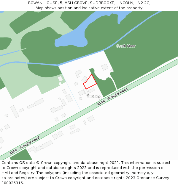 ROWAN HOUSE, 5, ASH GROVE, SUDBROOKE, LINCOLN, LN2 2GJ: Location map and indicative extent of plot