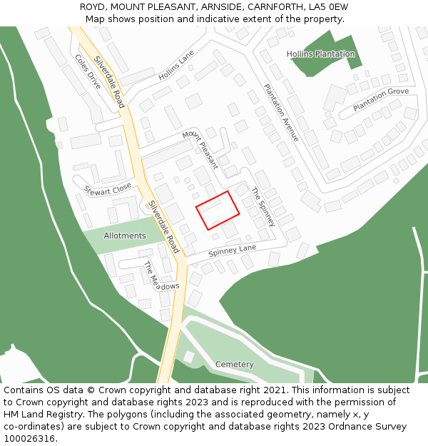 ROYD, MOUNT PLEASANT, ARNSIDE, CARNFORTH, LA5 0EW: Location map and indicative extent of plot