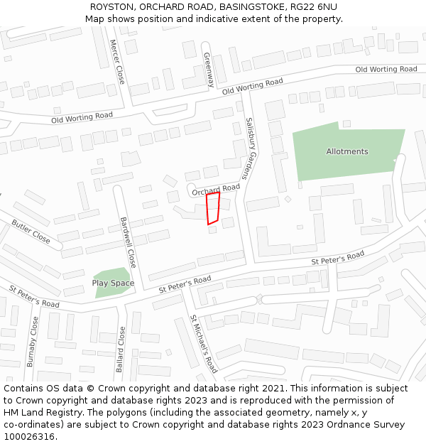 ROYSTON, ORCHARD ROAD, BASINGSTOKE, RG22 6NU: Location map and indicative extent of plot