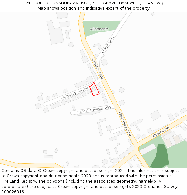 RYECROFT, CONKSBURY AVENUE, YOULGRAVE, BAKEWELL, DE45 1WQ: Location map and indicative extent of plot